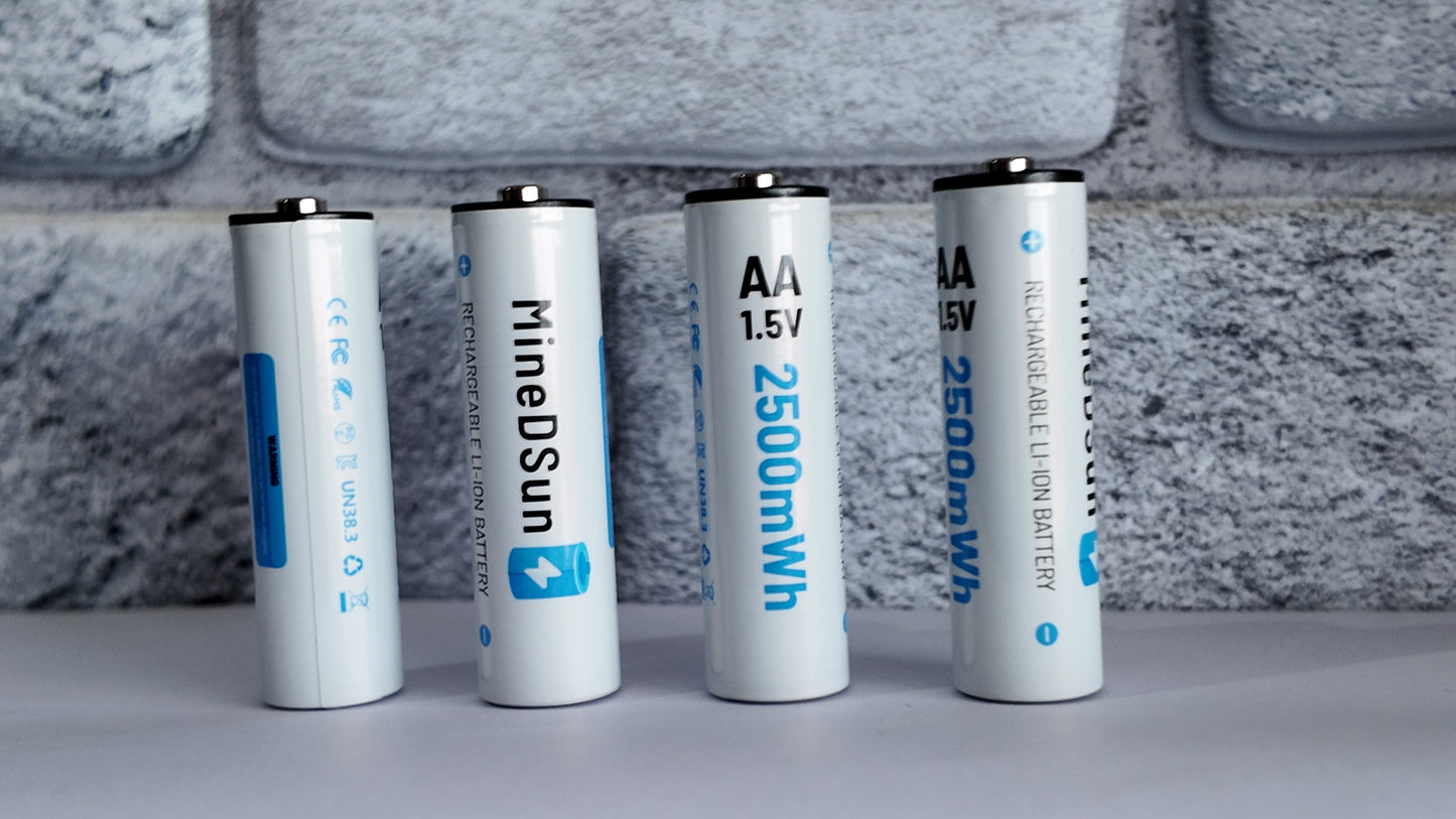 MineDSun AA 1.5V USB-Rechargeable Lithium Batteries (2500 mWh) – 4 Pack