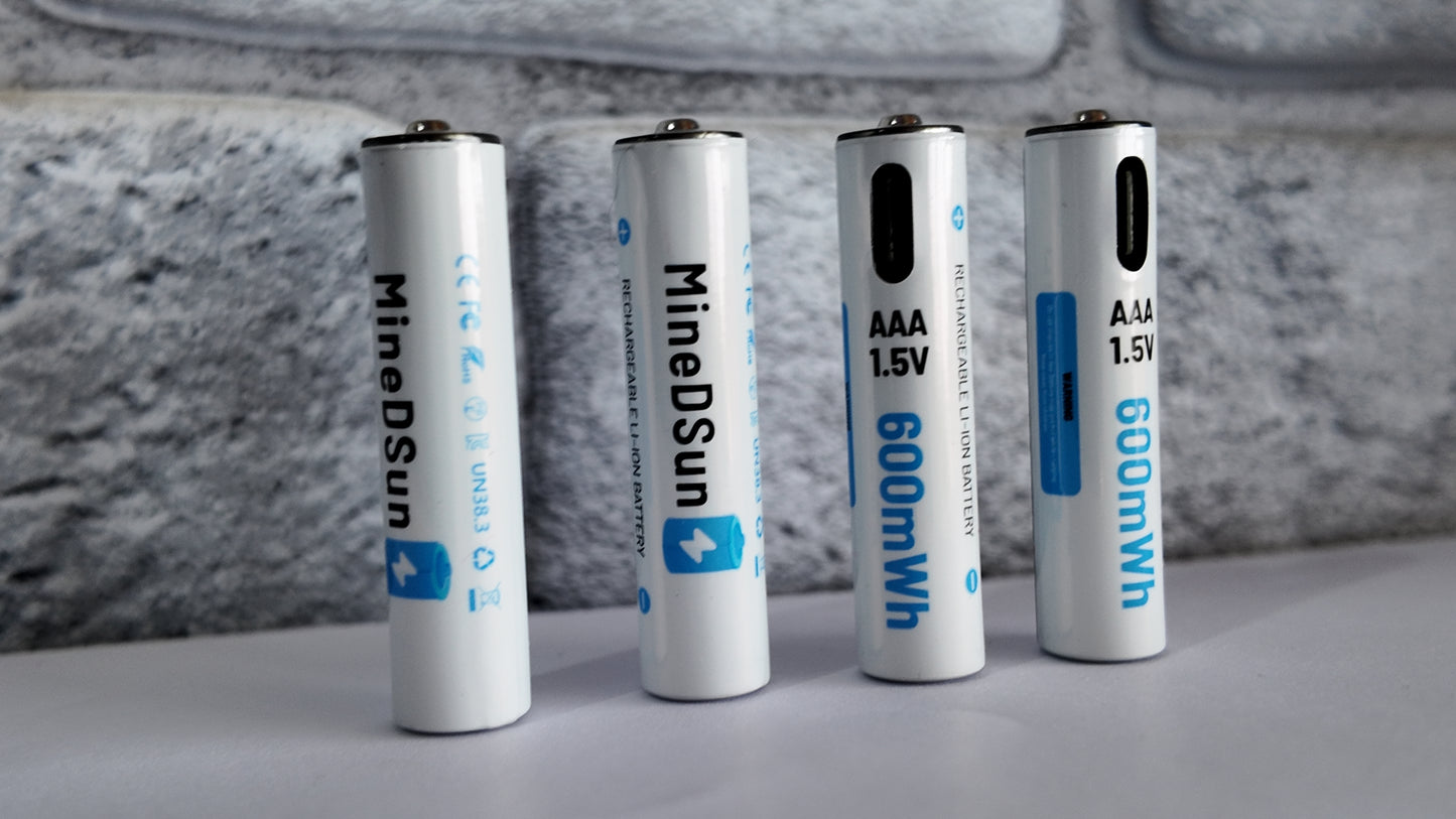 MineDSun AAA 1.5V USB-Rechargeable Lithium Batteries (600 mWh) – 4 Pack