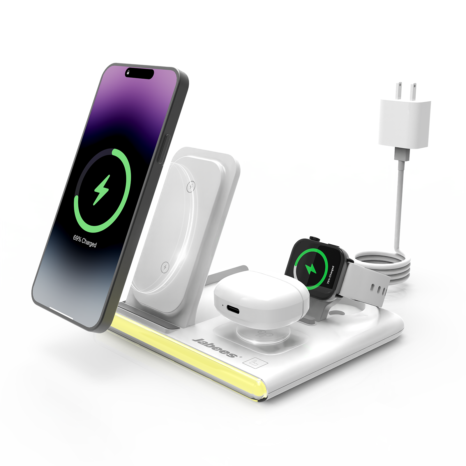 PowerGlow - Jabees PowerGlow 4-In-1 Foldable Wireless Charging Station with LED Night Light-0