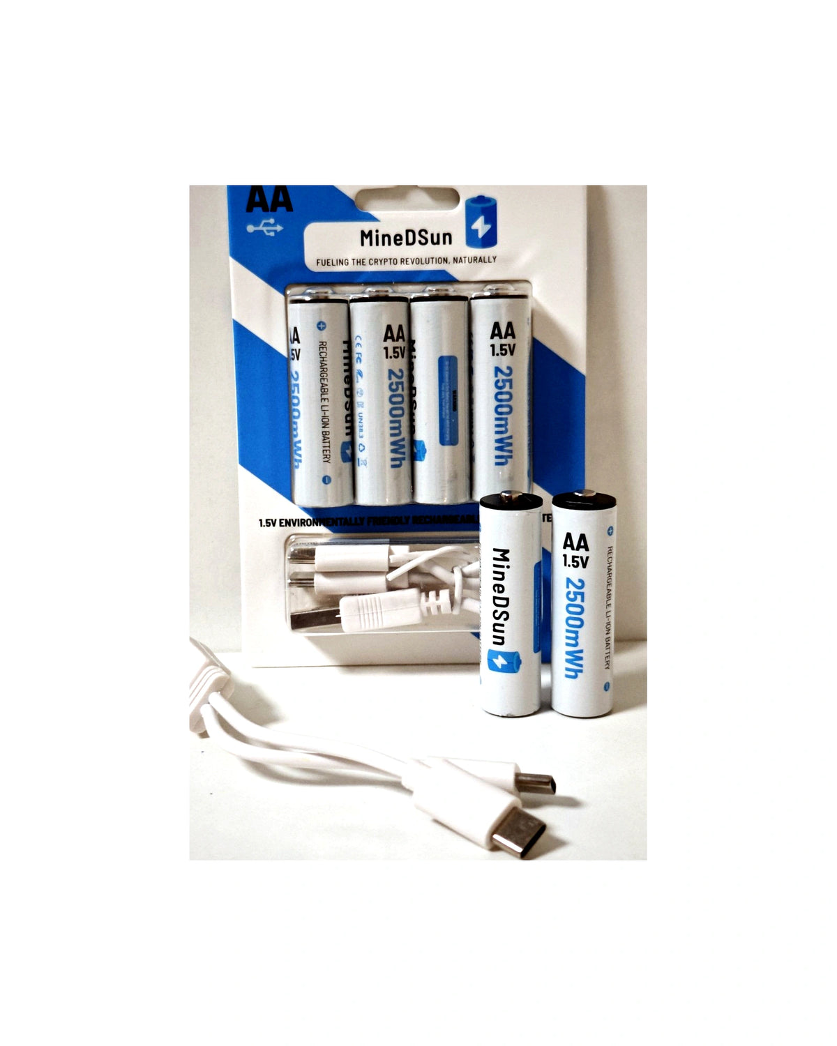 MineDSun AA rechargeable lithium batteries with USB charging cable