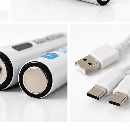 Close-up of MineDSun AAA 1.5V 600mWh rechargeable lithium batteries