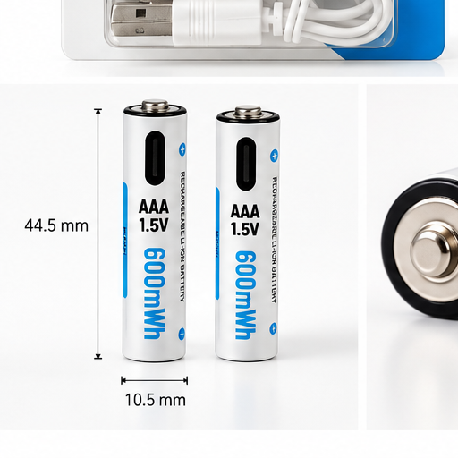 MineDSun AAA rechargeable battery dimensions 44.5 mm by 10.5 mm