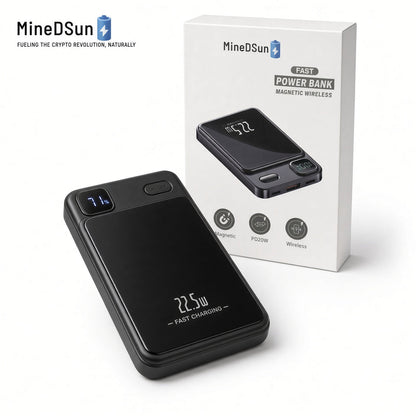 Magnetic power bank with digital battery display showing remaining charge